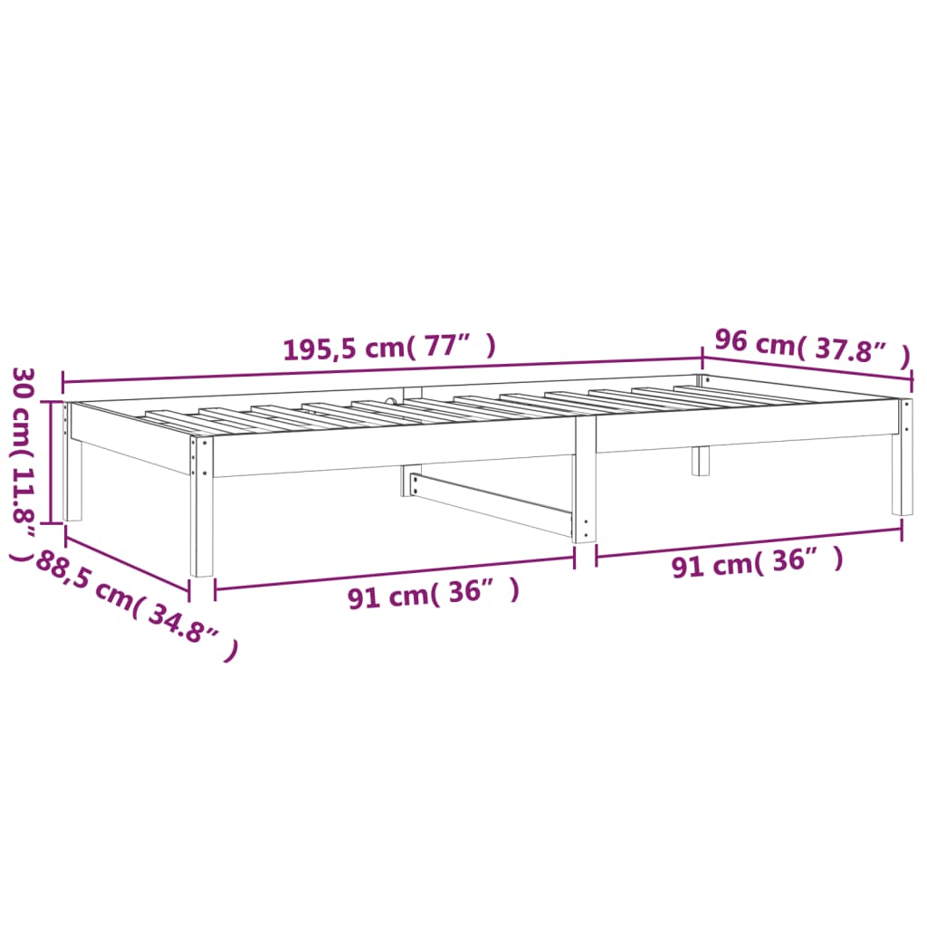 Day Bed 92x187 cm Single Size Solid Wood Pine