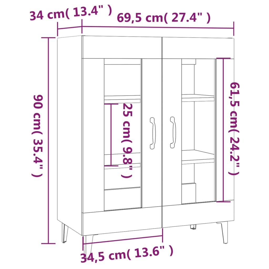 Sideboard High Gloss White 69.5X34X90 Cm Engineered Wood