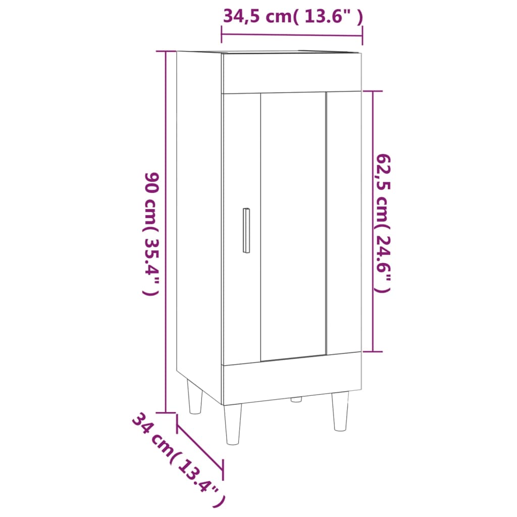 Sideboard High Gloss White 34.5x34x90 cm Engineered Wood