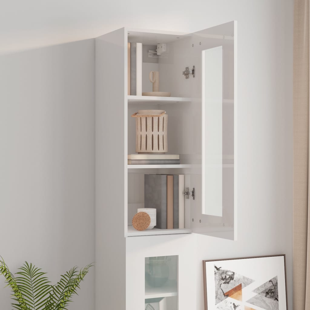 Hanging Wall Cabinet High Gloss White 34.5x34x90 cm