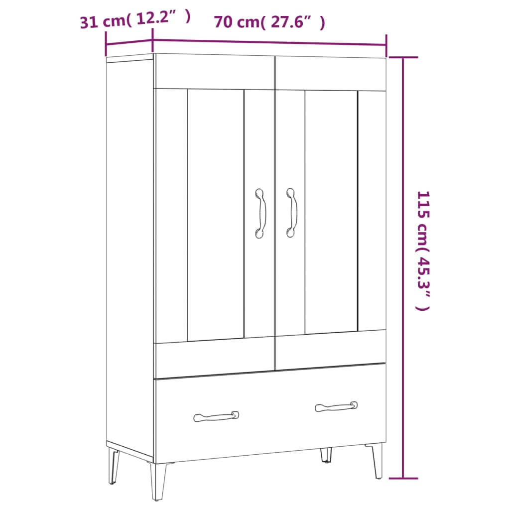 Highboard White 70X31X115 Cm Engineered Wood