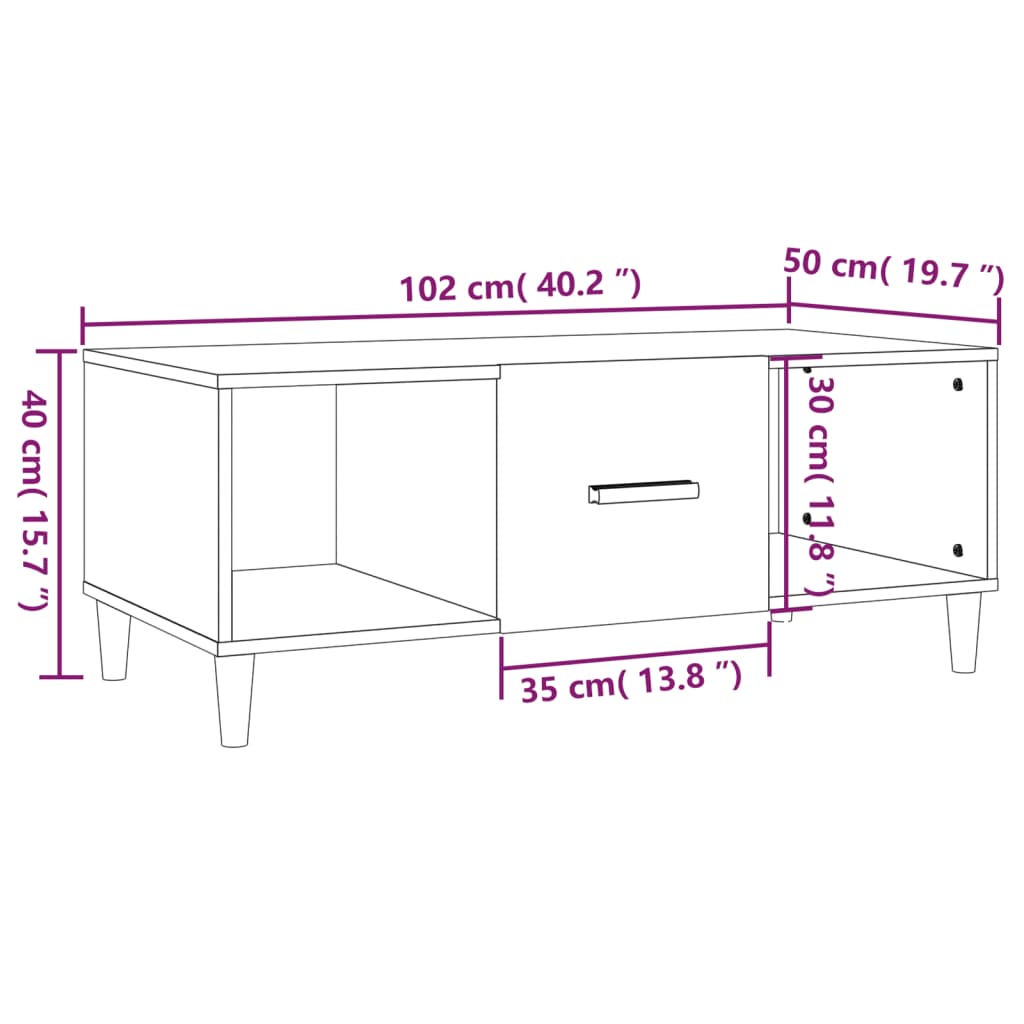 Coffee Table White 102x50x40 cm Engineered Wood