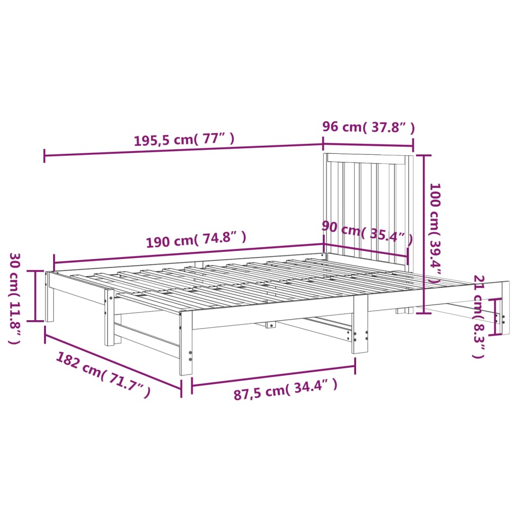 Pull-Out Day Bed 2X(92X187) Cm Single Size Solid Wood Pine