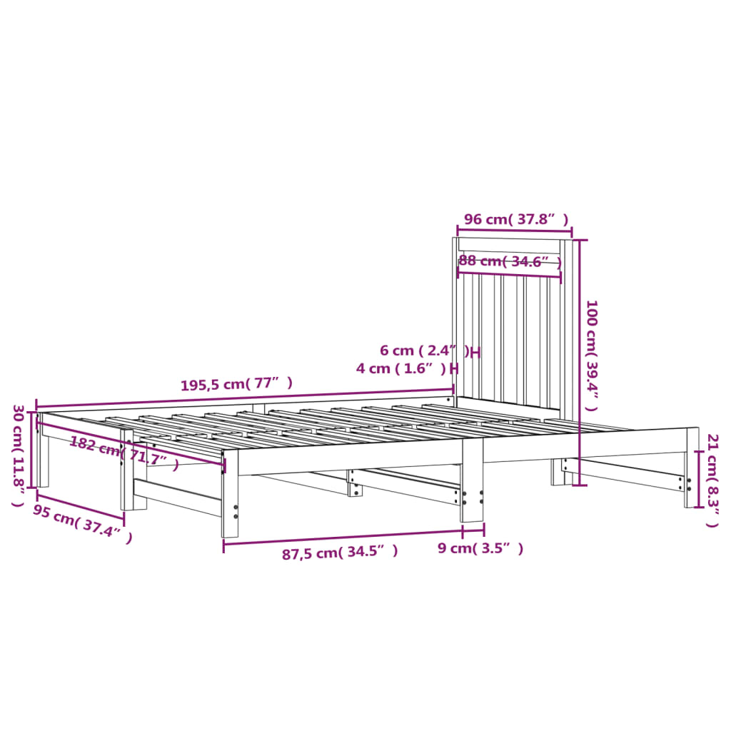 Pull-Out Day Bed 2X(92X187) Cm Single Size Solid Wood Pine