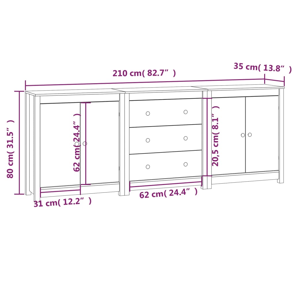 Sideboard 20X35X80 Cm Solid Wood Pine