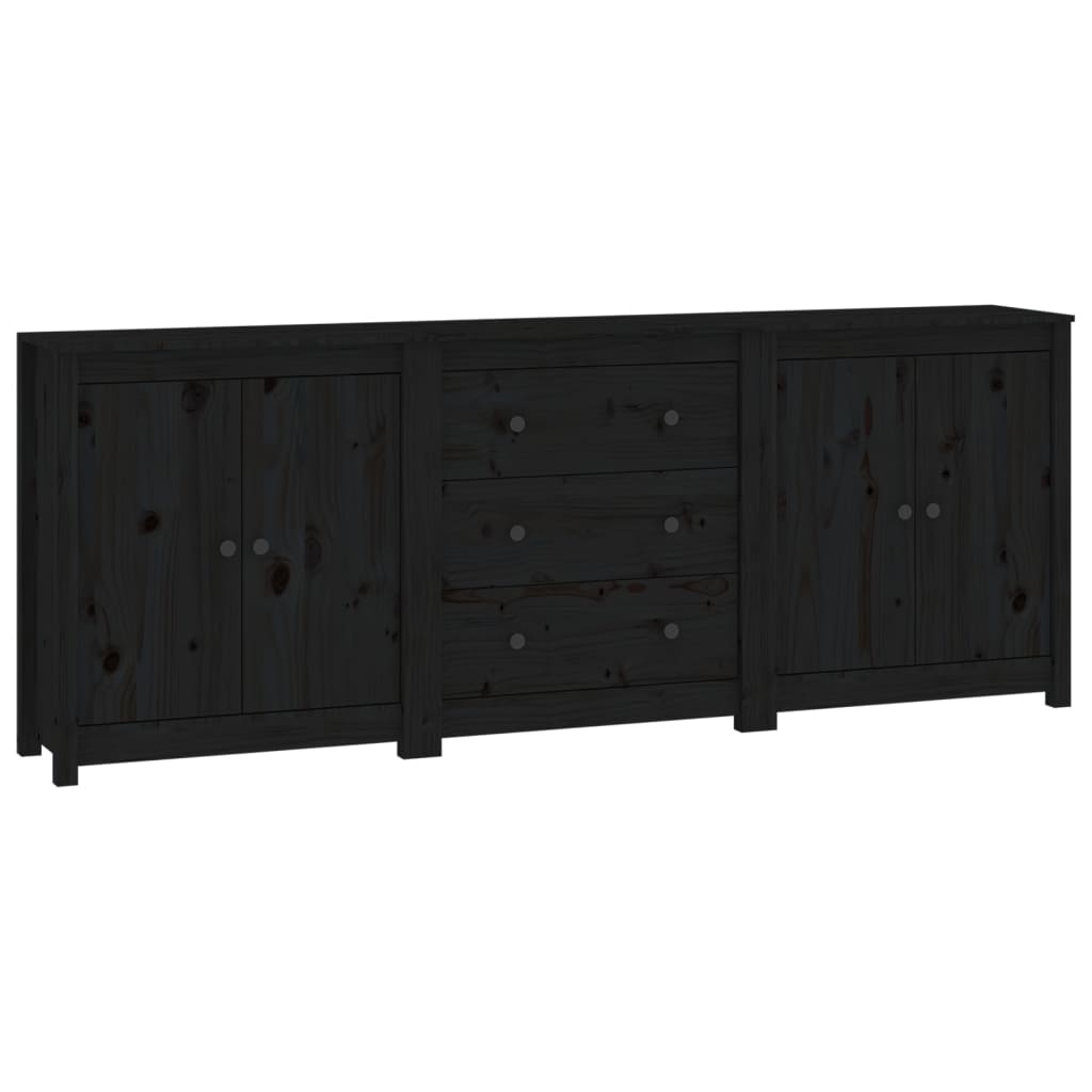 Sideboard Black 210x35x80 cm Solid Wood Pine