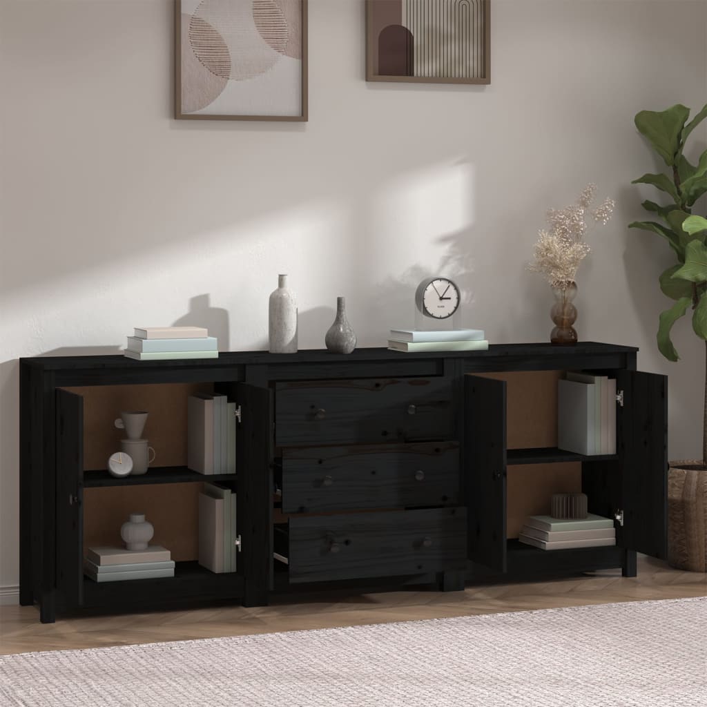 Sideboard Black 210x35x80 cm Solid Wood Pine