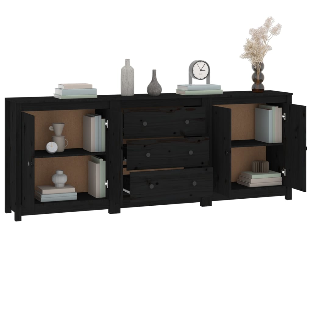 Sideboard Black 210x35x80 cm Solid Wood Pine