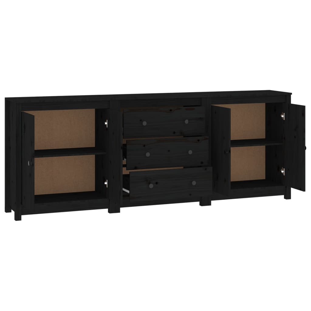 Sideboard Black 210x35x80 cm Solid Wood Pine