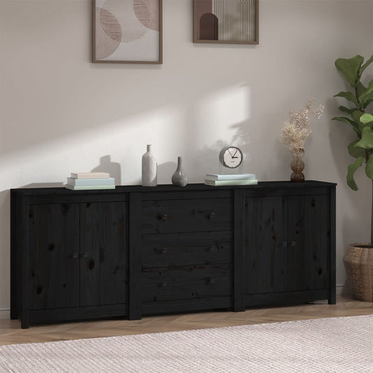 Sideboard Black 210x35x80 cm Solid Wood Pine