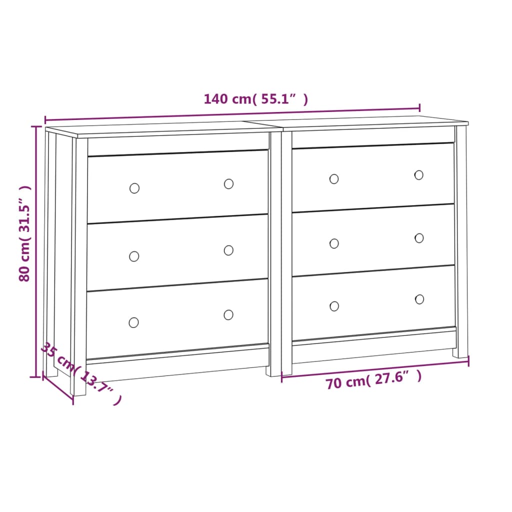 Sideboard Black 140x35x80 cm Solid Wood Pine