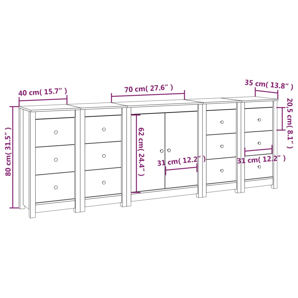 Sideboard 230X35X80 Cm Solid Wood Pine