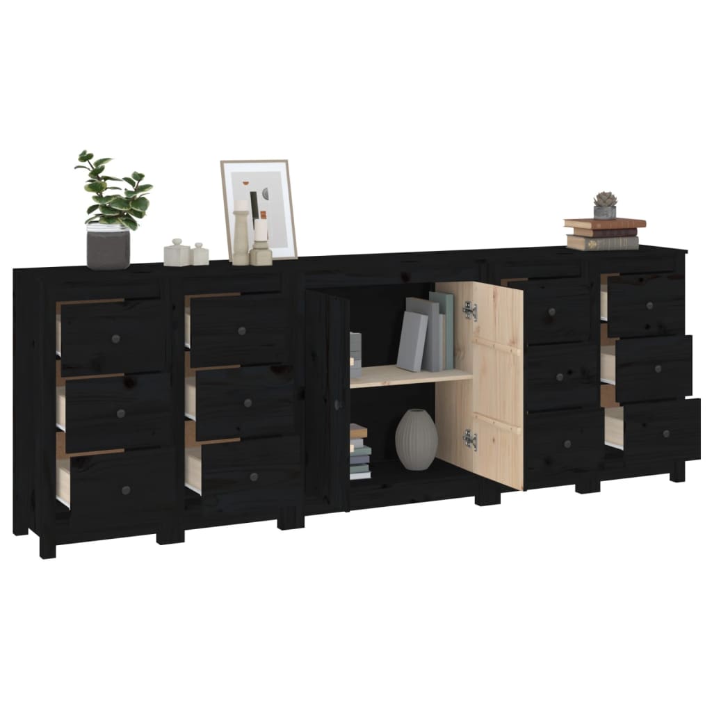 Sideboard Black 230x35x80 cm Solid Wood Pine