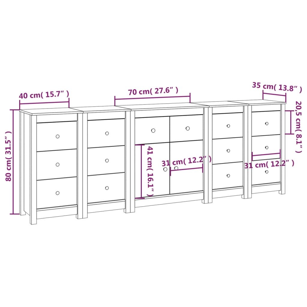 Sideboard 230X35X80 Cm Solid Wood Pine