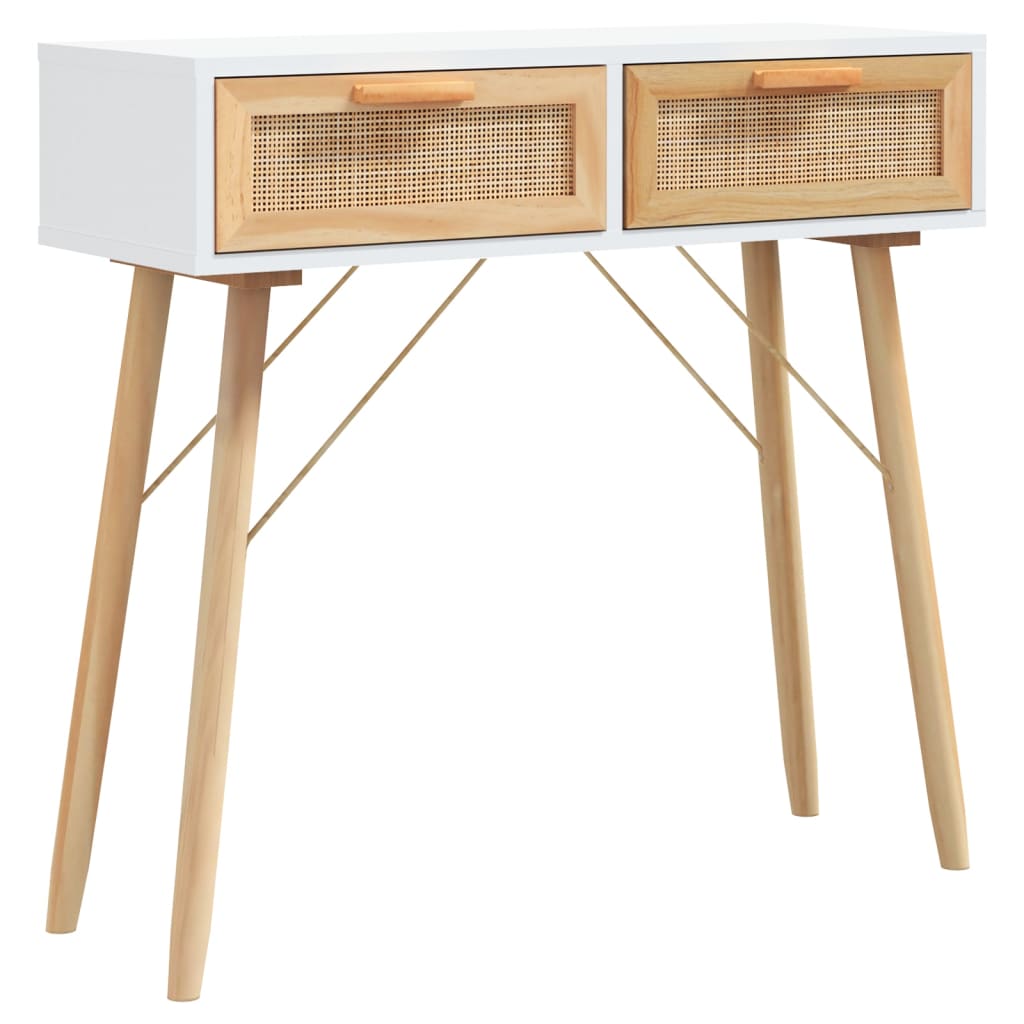 Console Table 80X30X75 Cm Solid Wood Pine&Natural Rattan