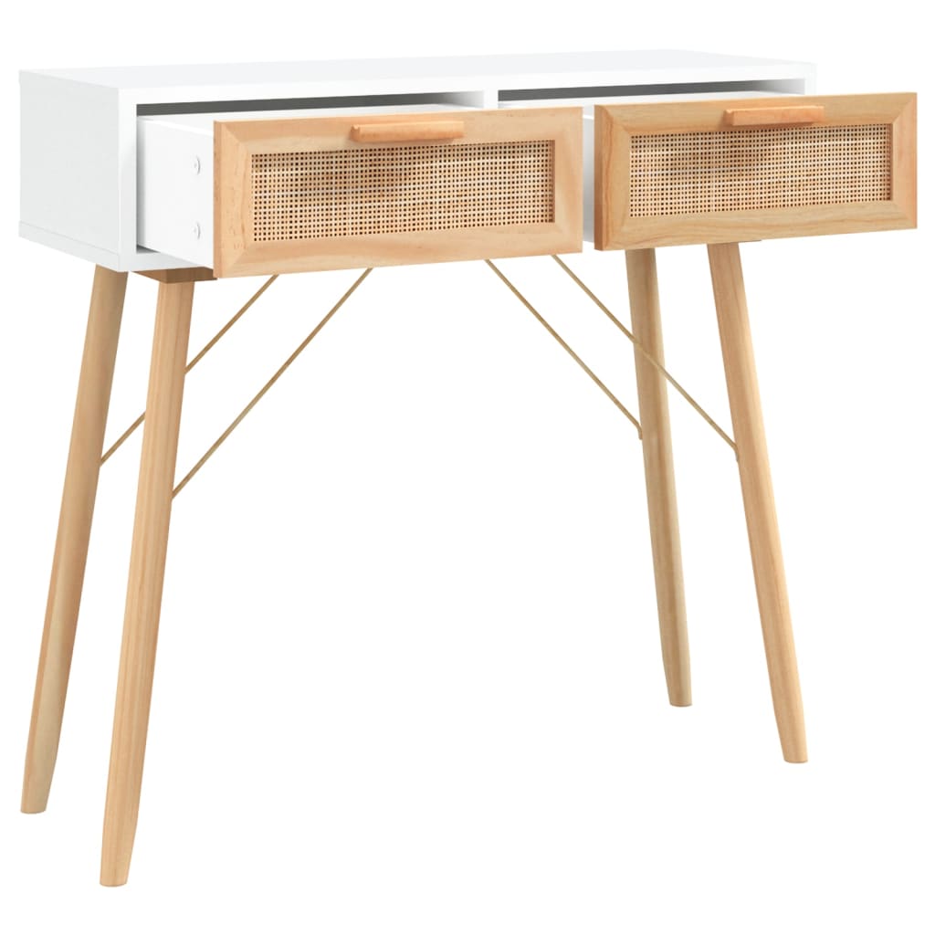 Console Table 80X30X75 Cm Solid Wood Pine&Natural Rattan