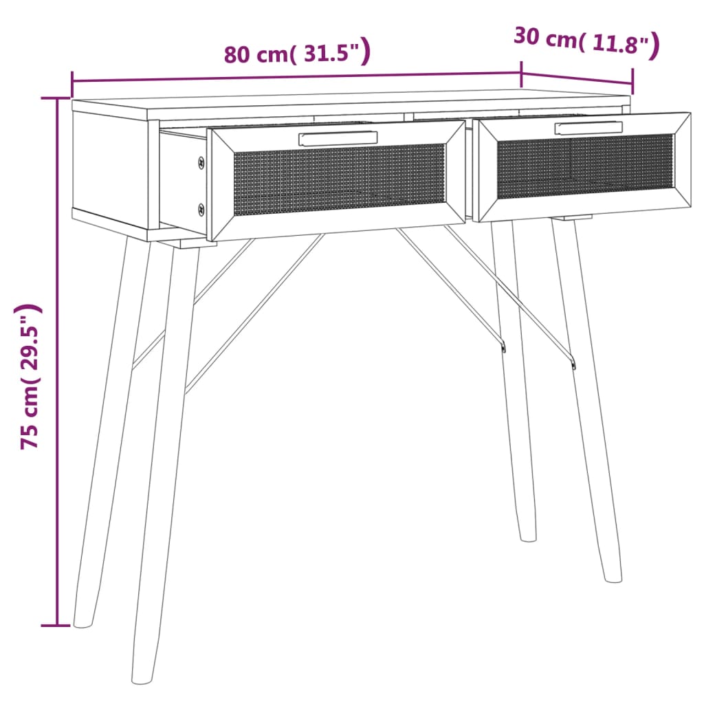 Console Table 80X30X75 Cm Solid Wood Pine&Natural Rattan