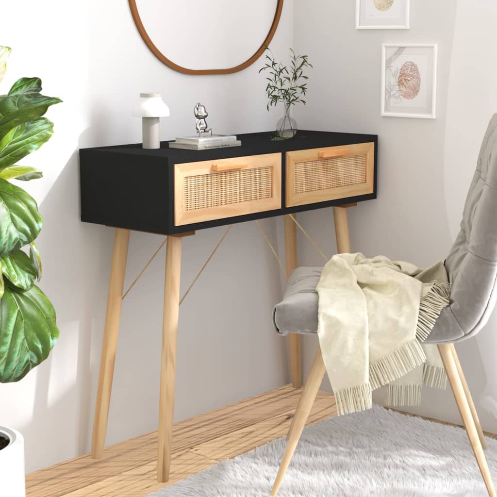 Console Table 80X30X75 Cm Solid Wood Pine&Natural Rattan