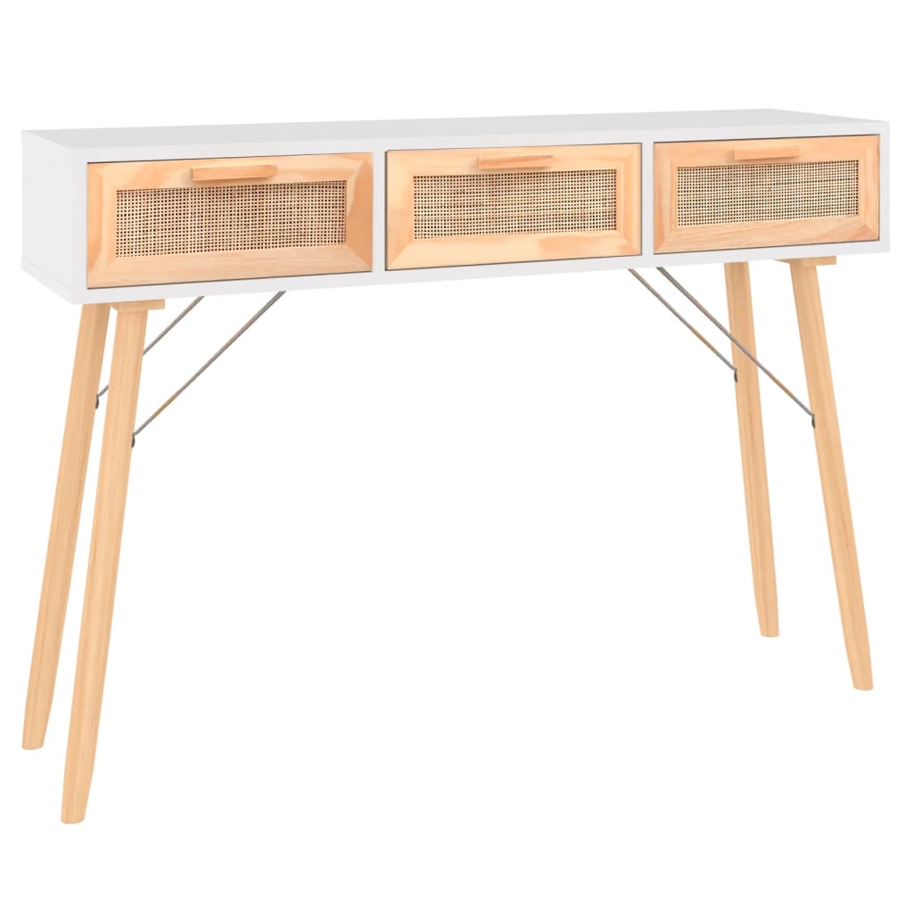 Console Table 05X30X75 Cm Solid Wood Pine&Natural Rattan