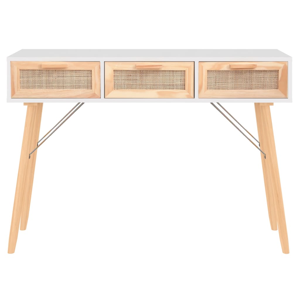 Console Table 05X30X75 Cm Solid Wood Pine&Natural Rattan