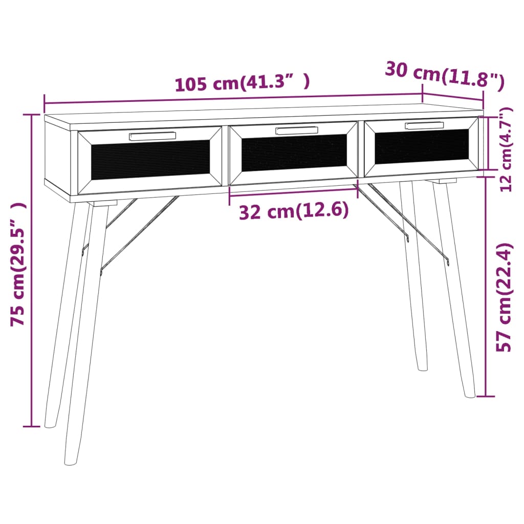 Console Table 05X30X75 Cm Solid Wood Pine&Natural Rattan