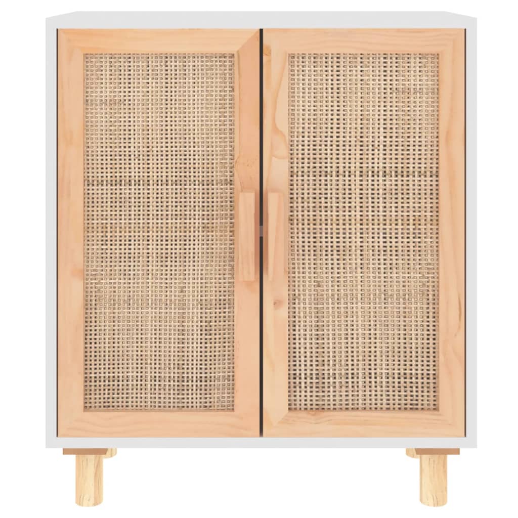 Sideboard White 60X30X70 Cm Solid Wood Pine And Natural Rattan