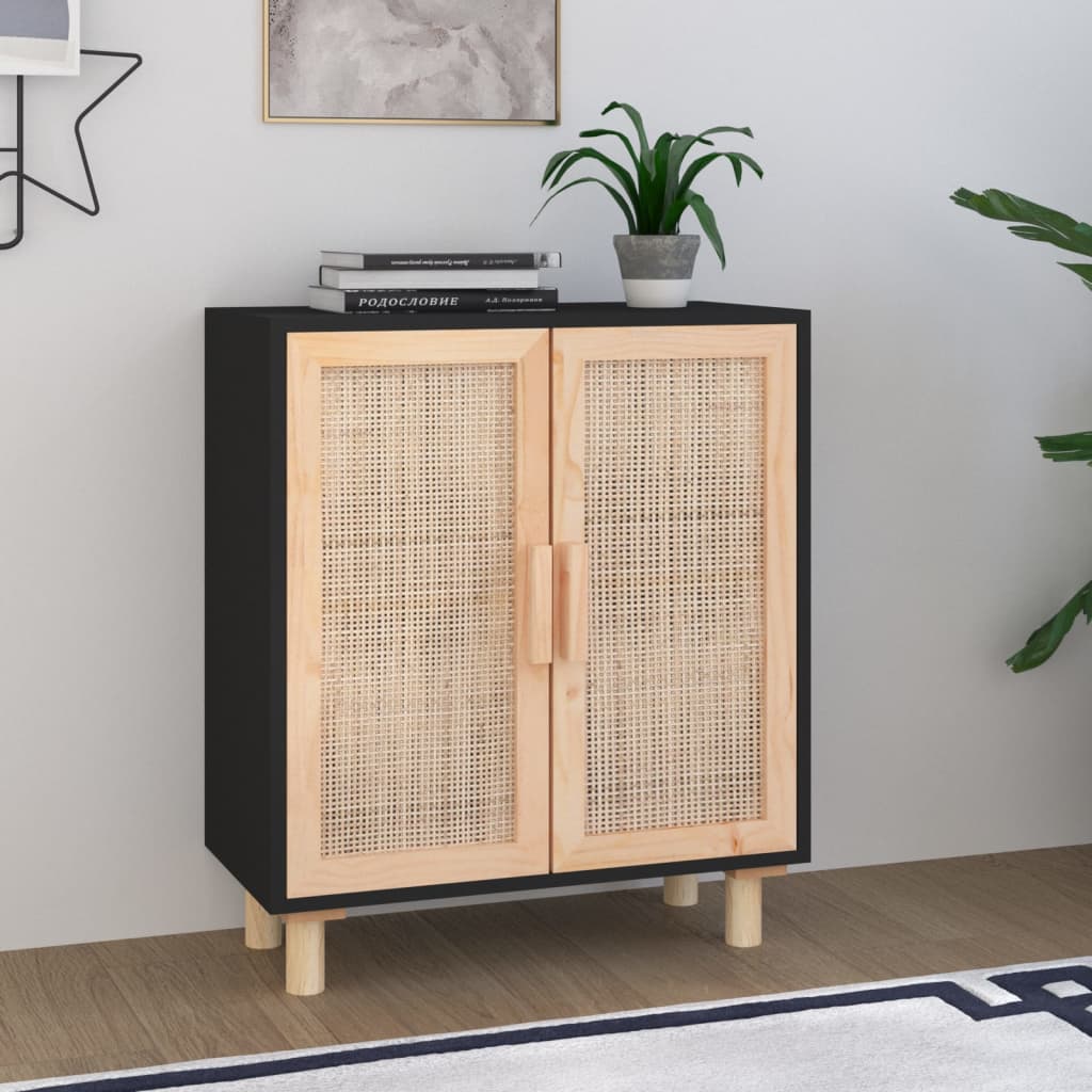 Sideboard White 60X30X70 Cm Solid Wood Pine And Natural Rattan