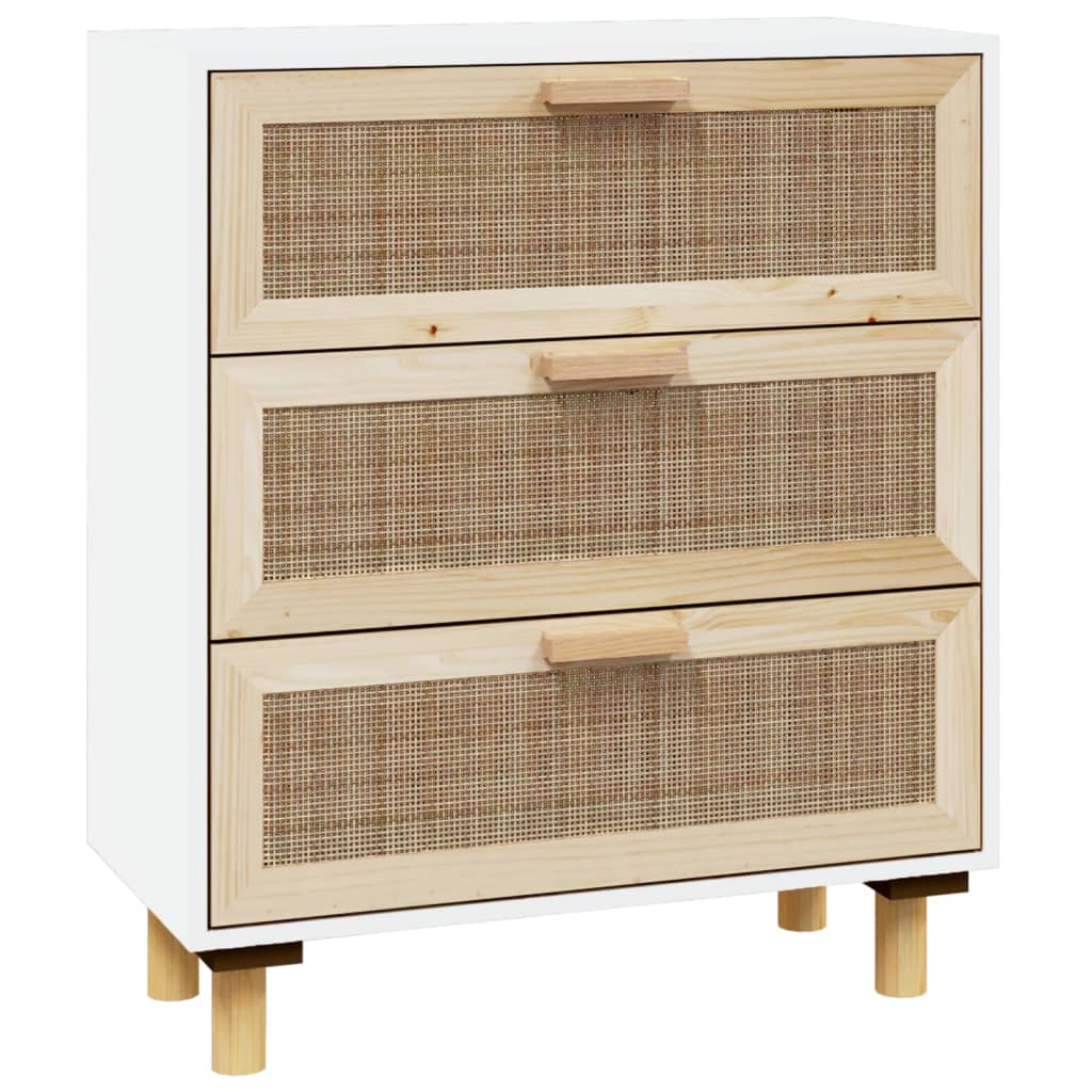 Sideboard 60X30X70 Cm Solid Wood Pine And Natural Rattan