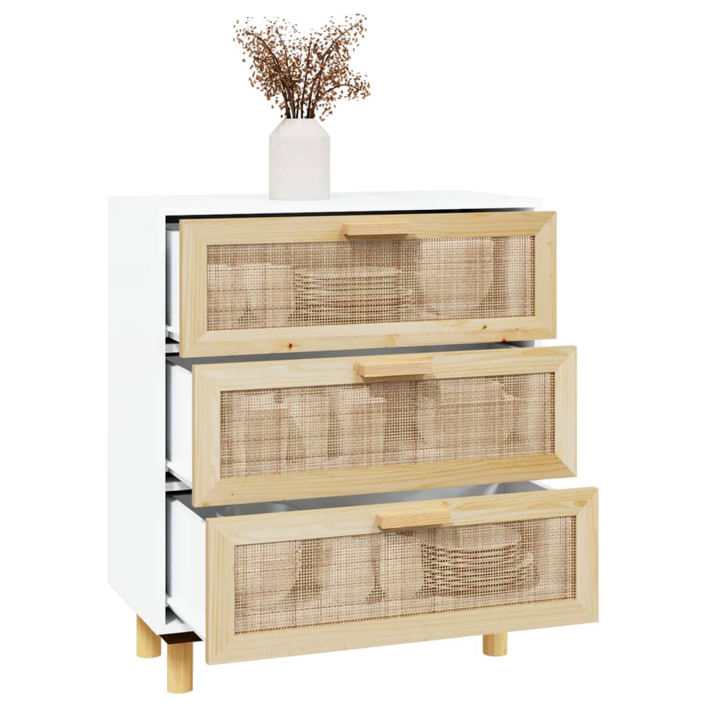 Sideboard 60X30X70 Cm Solid Wood Pine And Natural Rattan