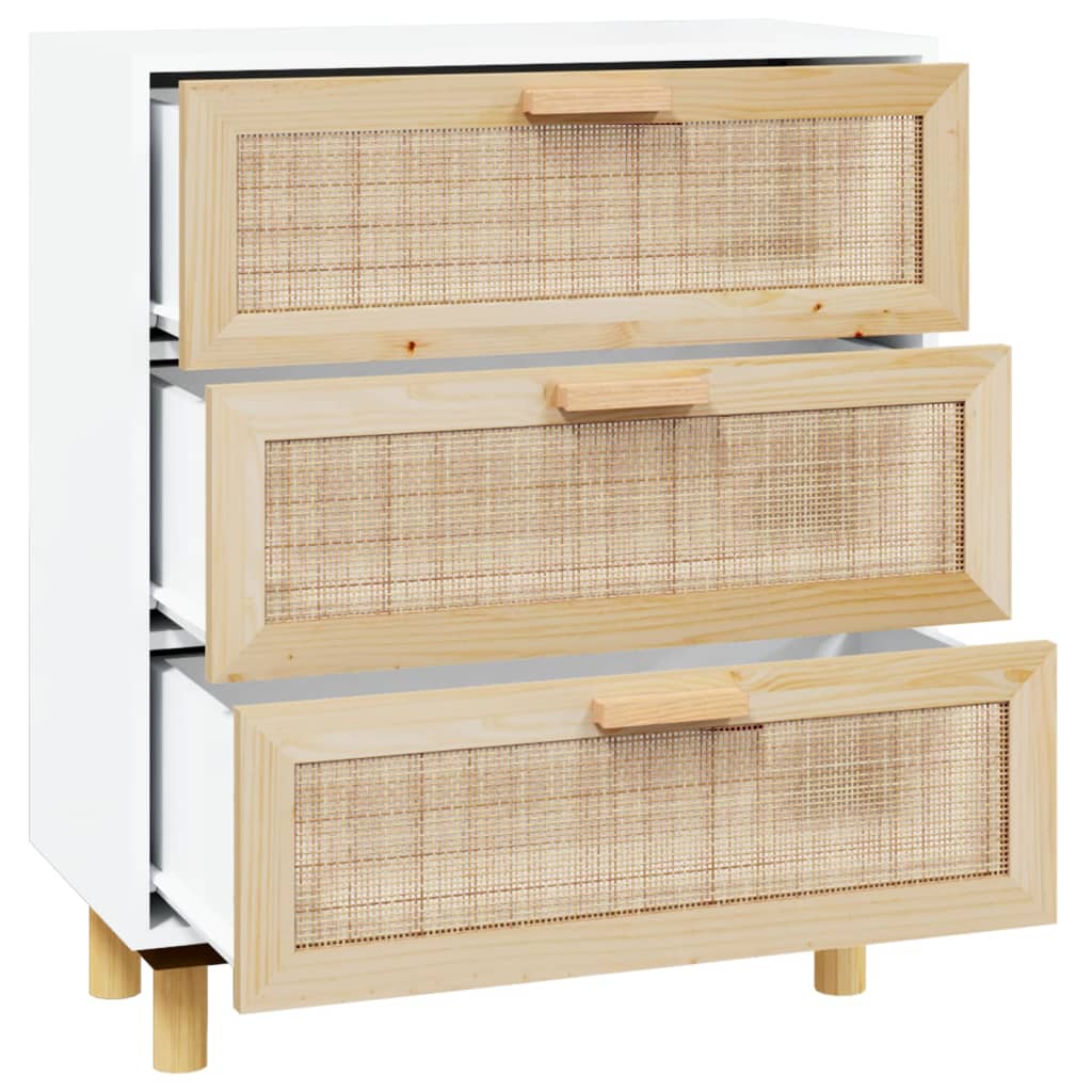 Sideboard 60X30X70 Cm Solid Wood Pine And Natural Rattan