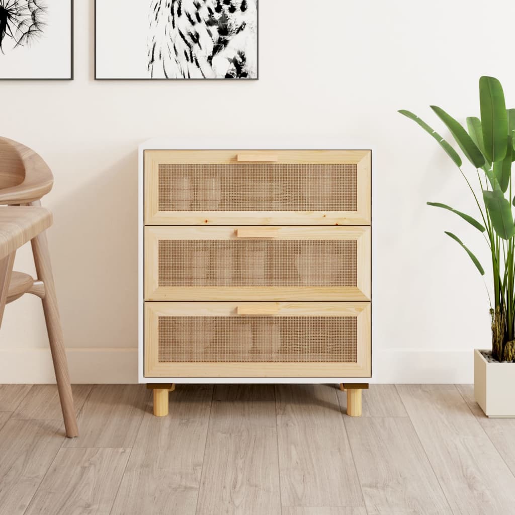 Sideboard 60X30X70 Cm Solid Wood Pine And Natural Rattan