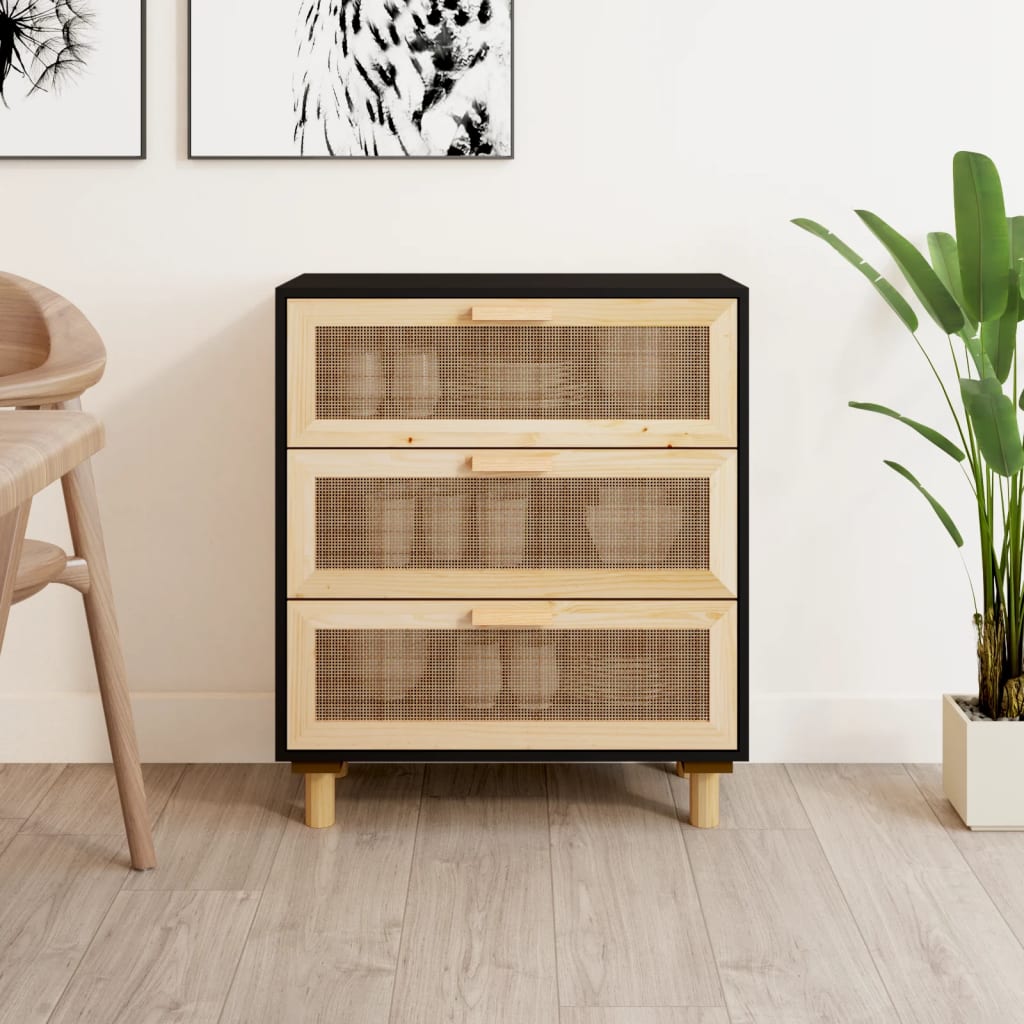 Sideboard 60X30X70 Cm Solid Wood Pine And Natural Rattan