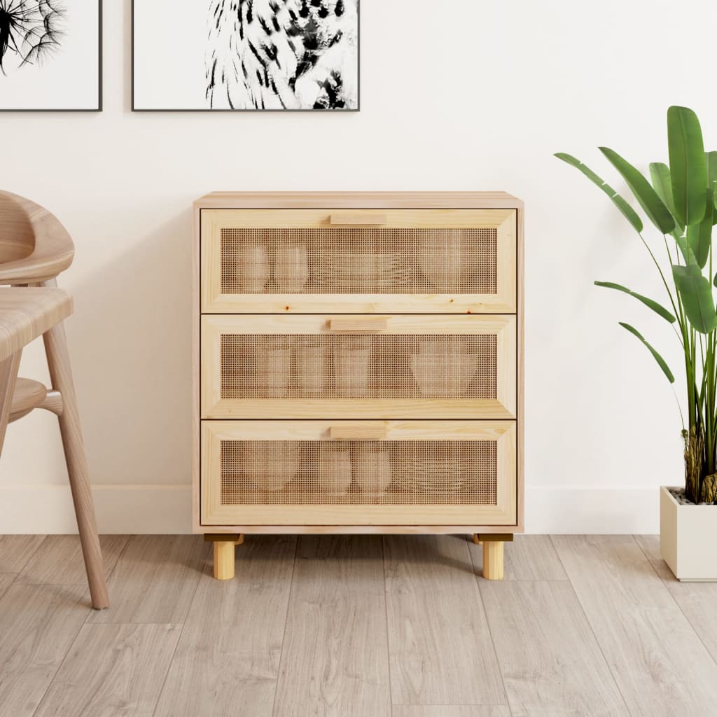 Sideboard 60X30X70 Cm Solid Wood Pine And Natural Rattan