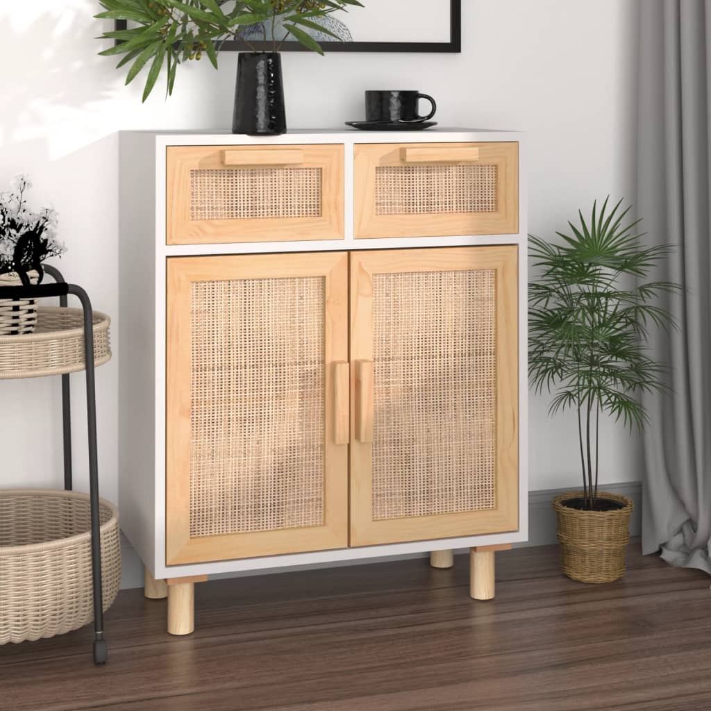 Sideboard 60X30X75 Cm Solid Wood Pine And Natural Rattan