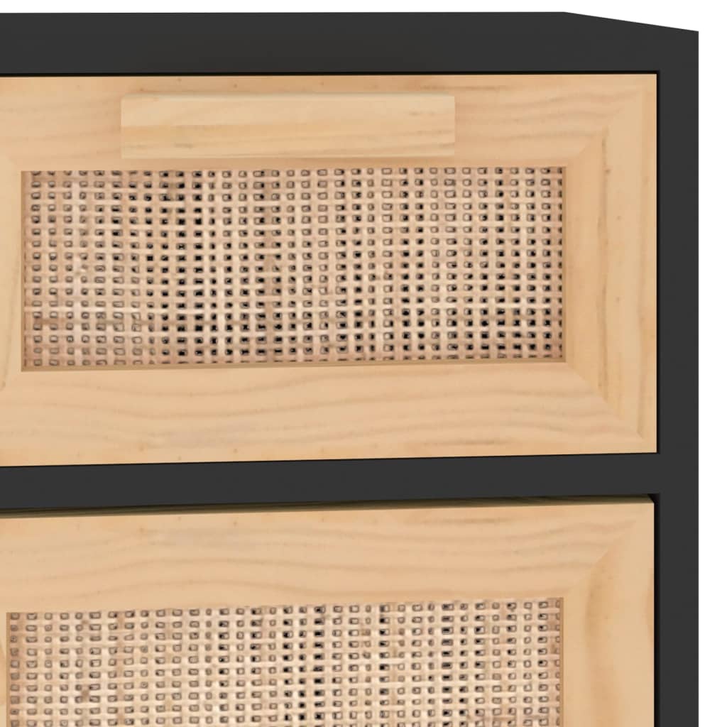 Sideboard Black 60X30X75 Cm Solid Wood Pine And Natural Rattan