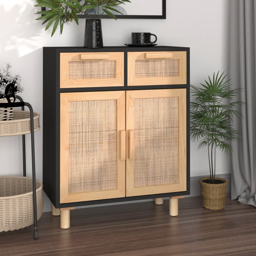 Sideboard 60X30X75 Cm Solid Wood Pine And Natural Rattan