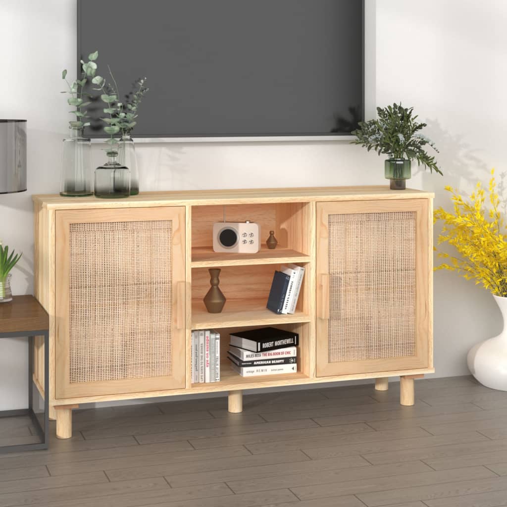 Sideboard 05X30X60 Cm Solid Wood Pine And Natural Rattan