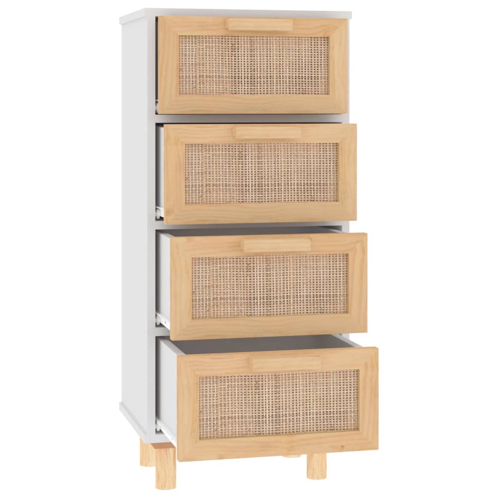 Sideboard 40X30X90 Cm Solid Wood Pine And Natural Rattan