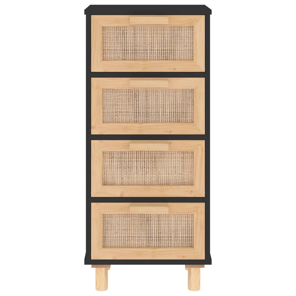 Sideboard Black 40x30x90 cm Solid Wood Pine and Natural Rattan