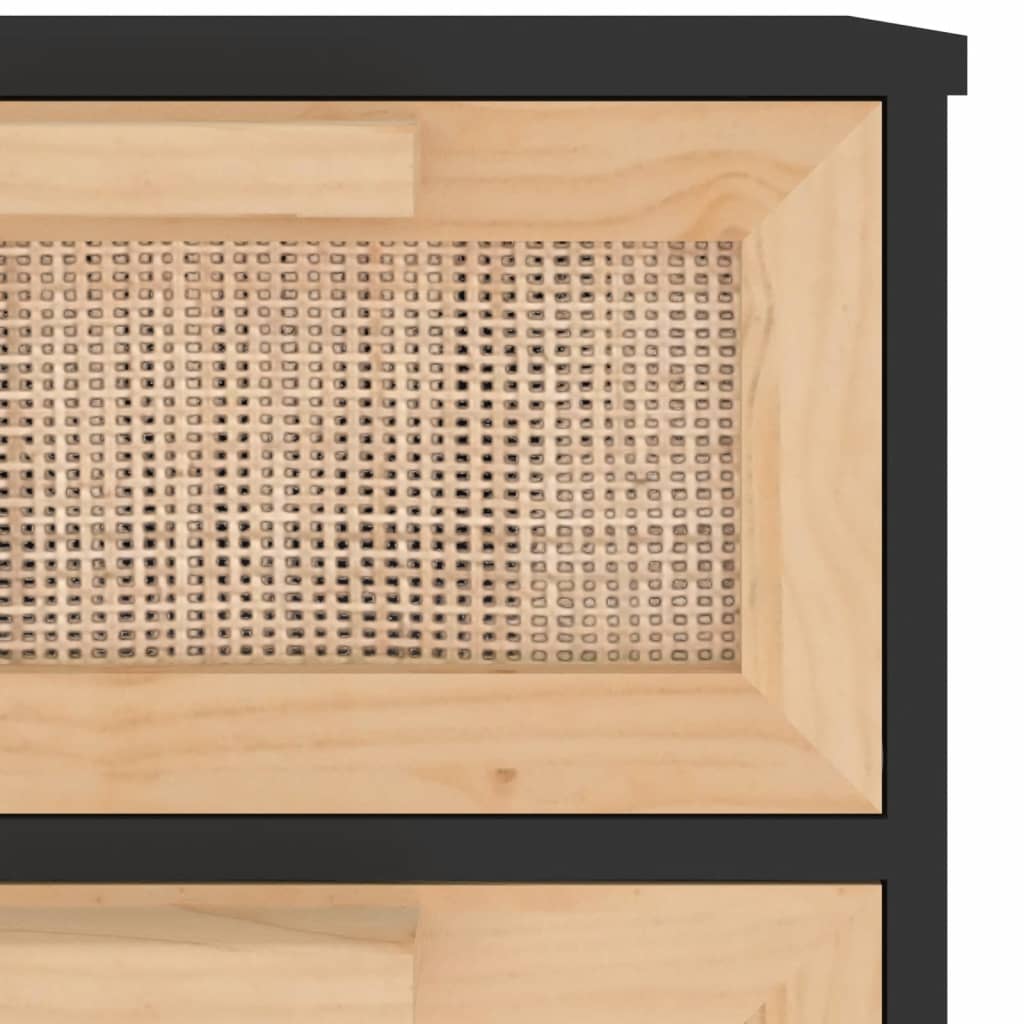 Sideboard Black 40x30x90 cm Solid Wood Pine and Natural Rattan