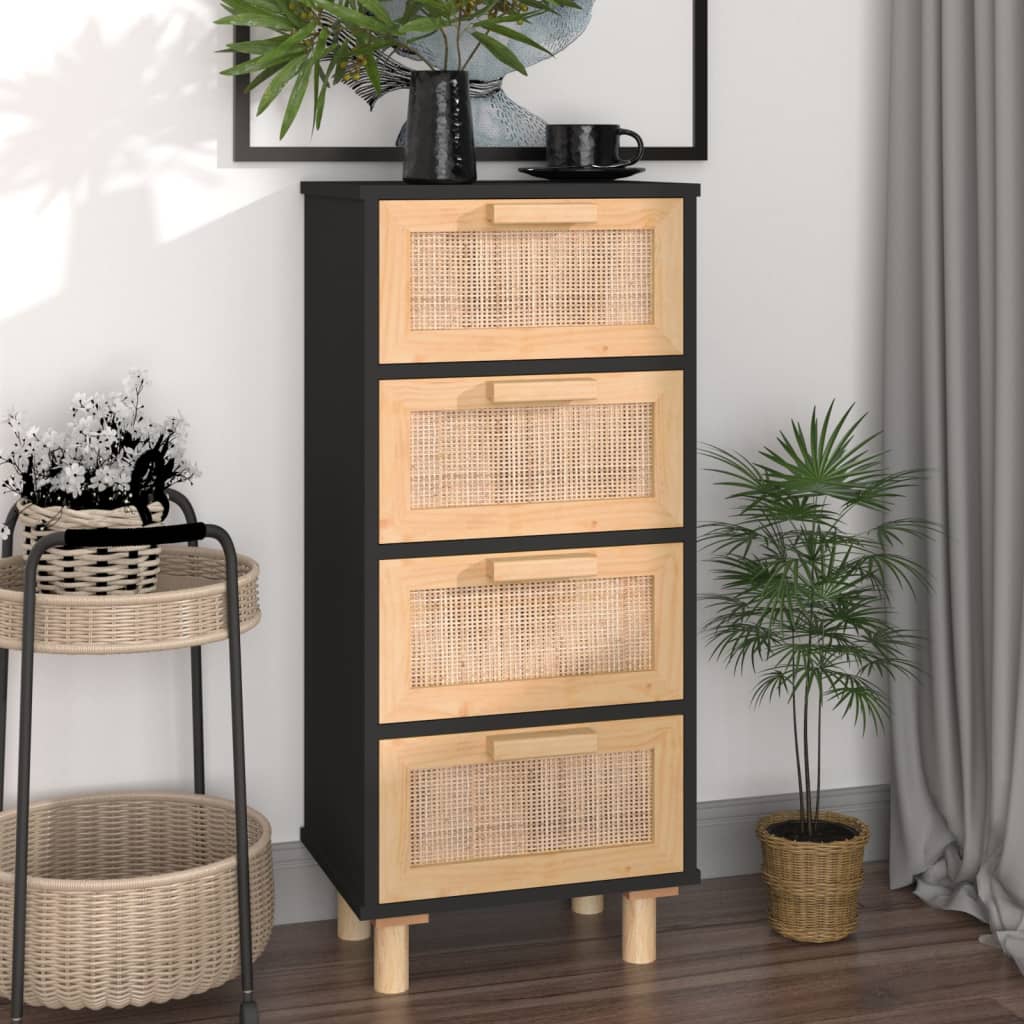 Sideboard 40X30X90 Cm Solid Wood Pine And Natural Rattan