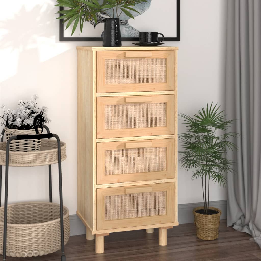 Sideboard 40X30X90 Cm Solid Wood Pine And Natural Rattan