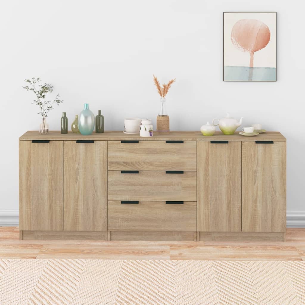 3 Piece Sideboards Sonoma Oak Engineered Wood