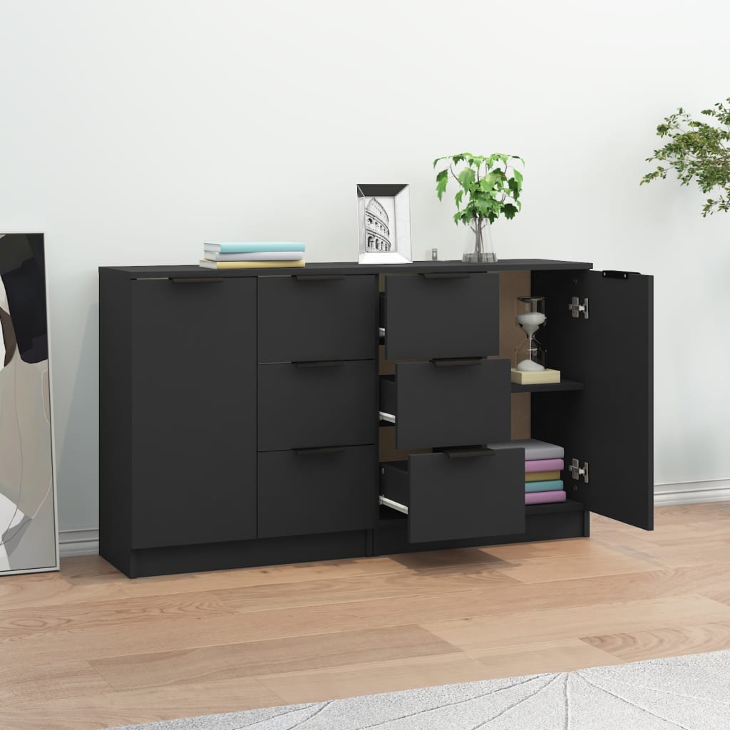 Sideboards 2 pcs Black 60x30x70 cm Engineered Wood