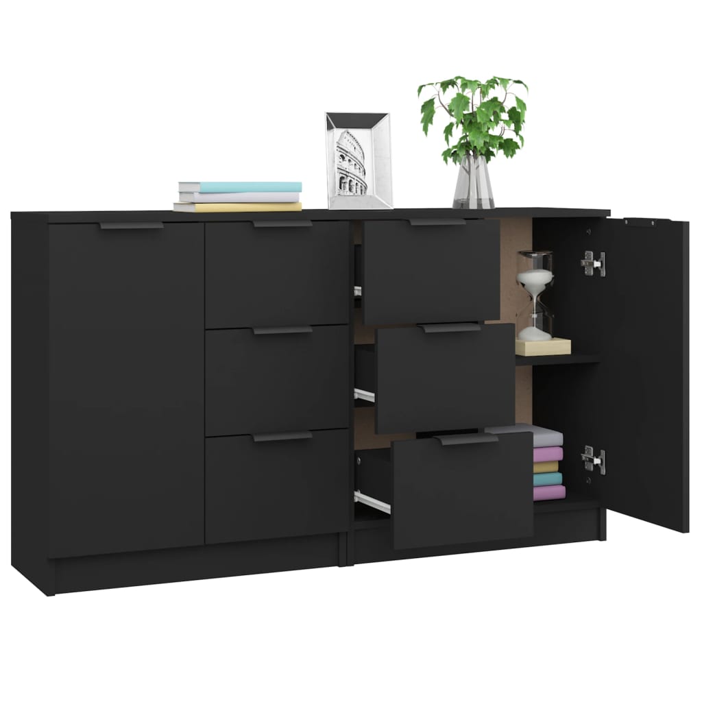 Sideboards 2 pcs Black 60x30x70 cm Engineered Wood