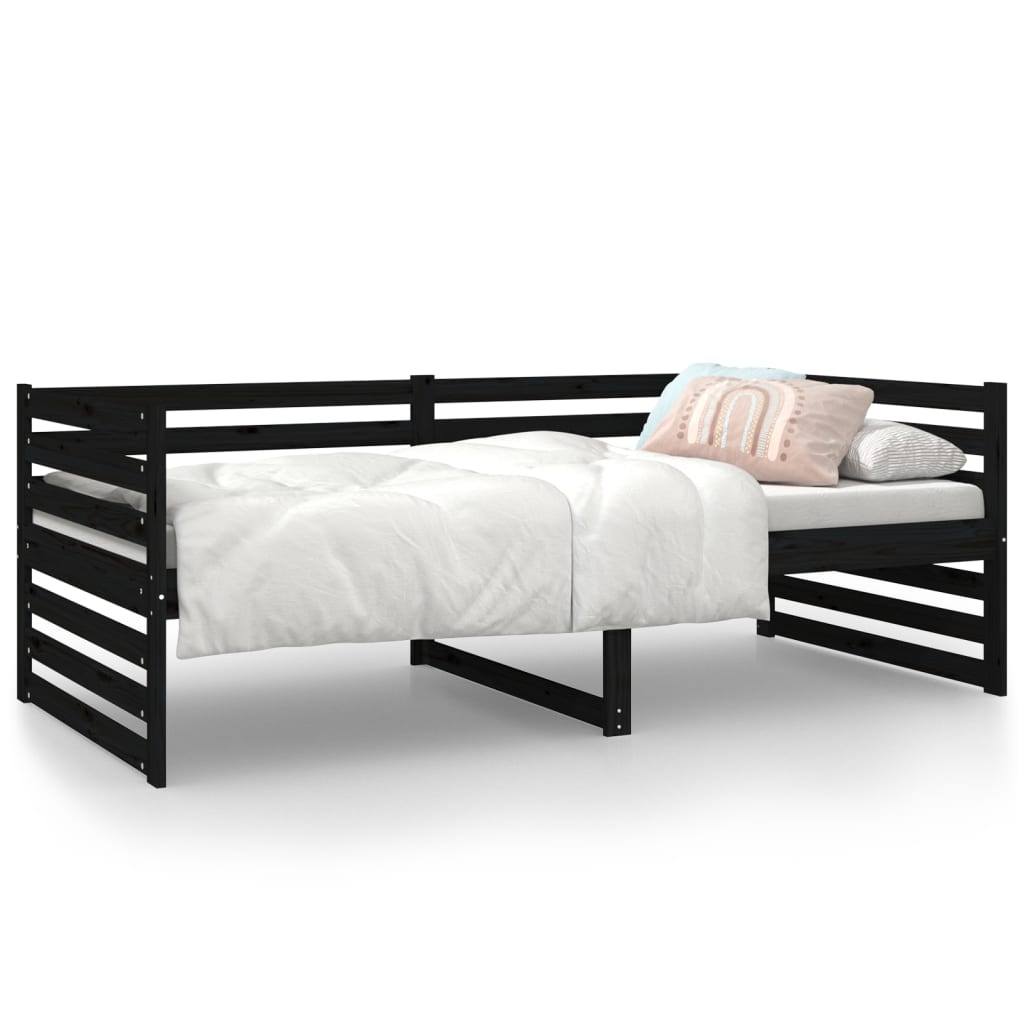 Day Bed Black 92x187 cm Single Size Solid Wood Pine