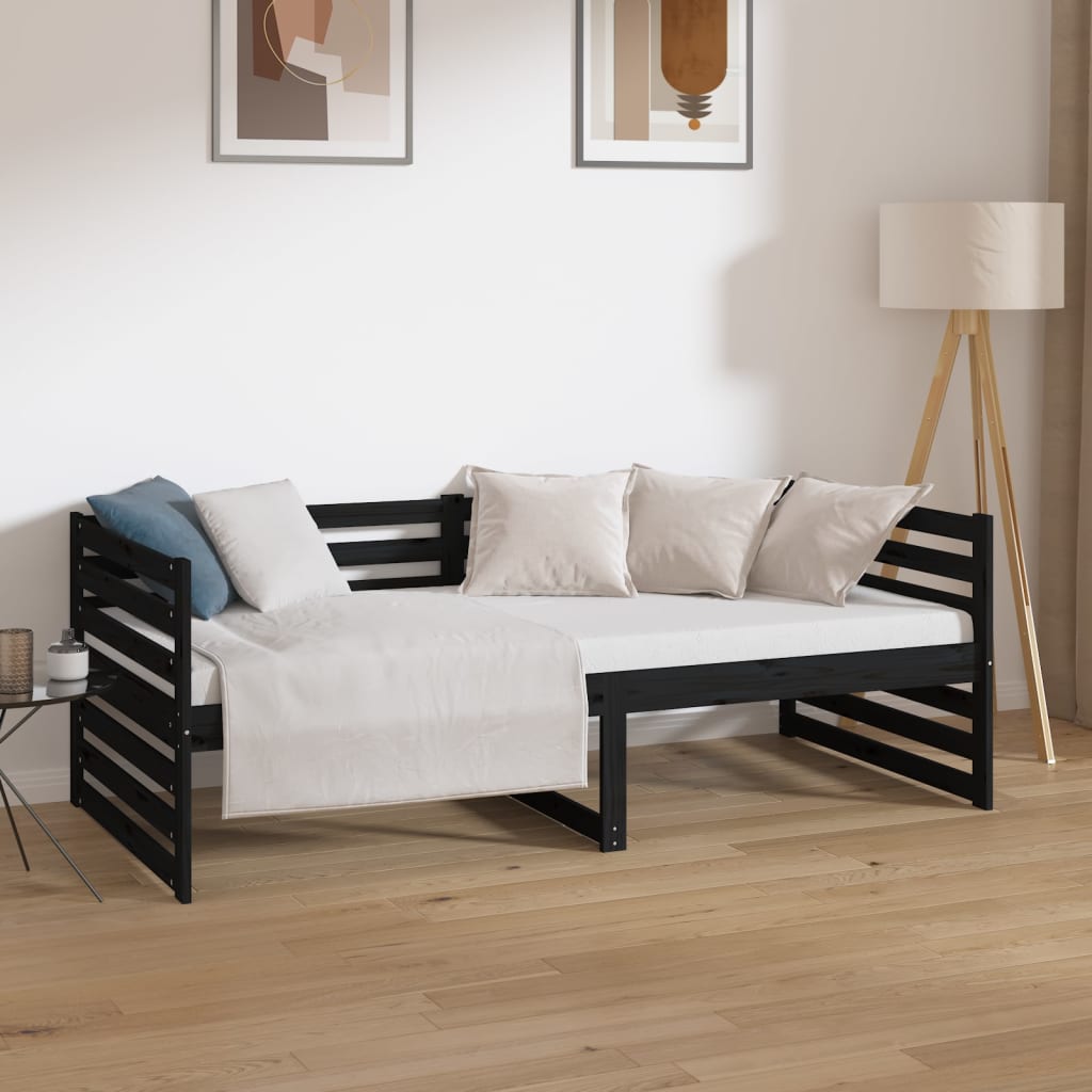 Day Bed Black 92x187 cm Single Size Solid Wood Pine