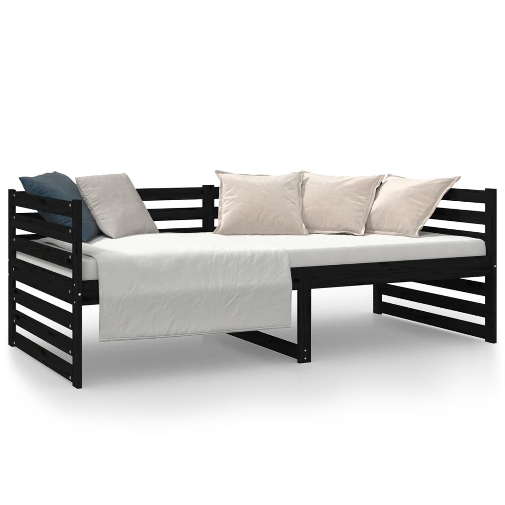 Day Bed Black 92x187 cm Single Size Solid Wood Pine