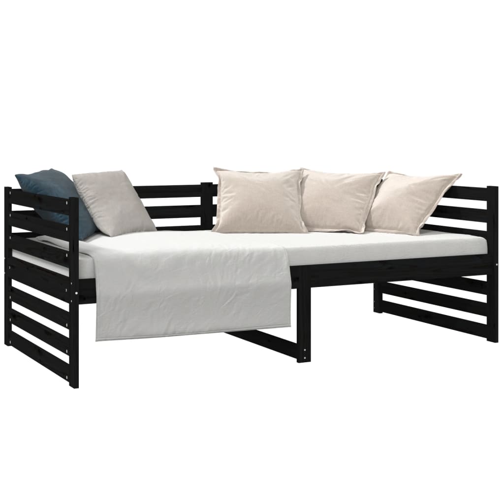 Day Bed Black 92x187 cm Single Size Solid Wood Pine