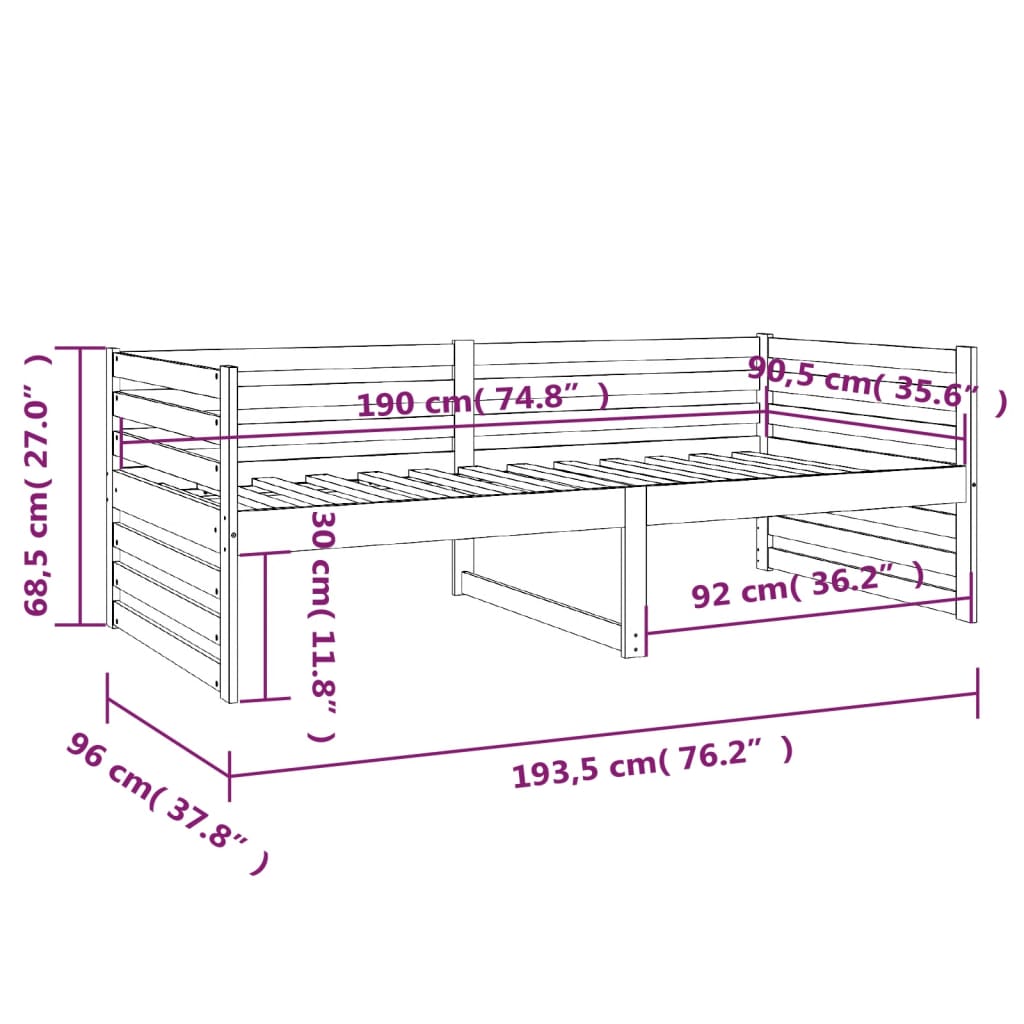 Day Bed Black 92x187 cm Single Size Solid Wood Pine